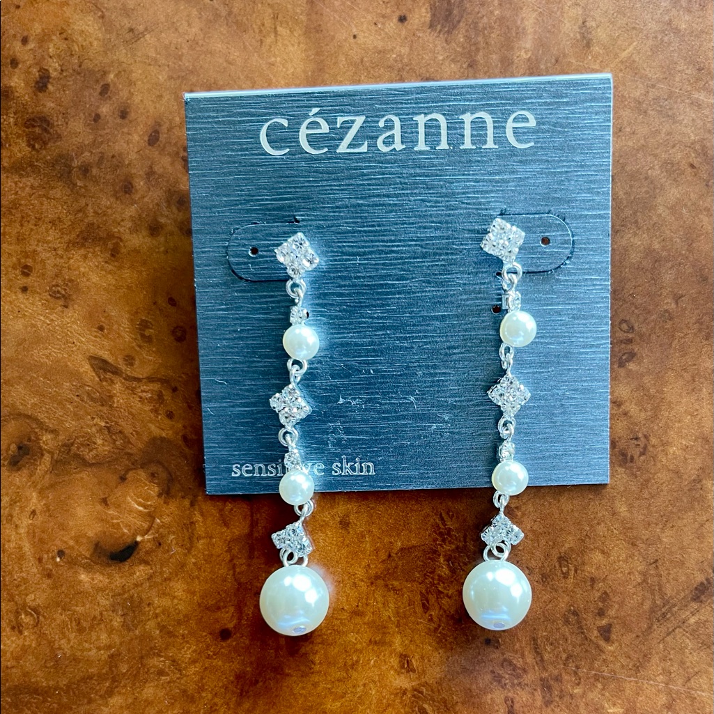 Nwt Cezanne Cz And Faux Pearl Drop Earrings